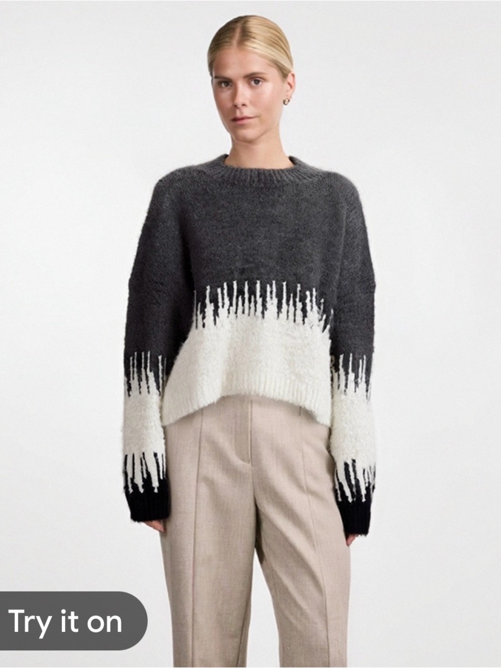 WOMEN'S Gray & White Striped Colorblock Wool Blend Sweater small